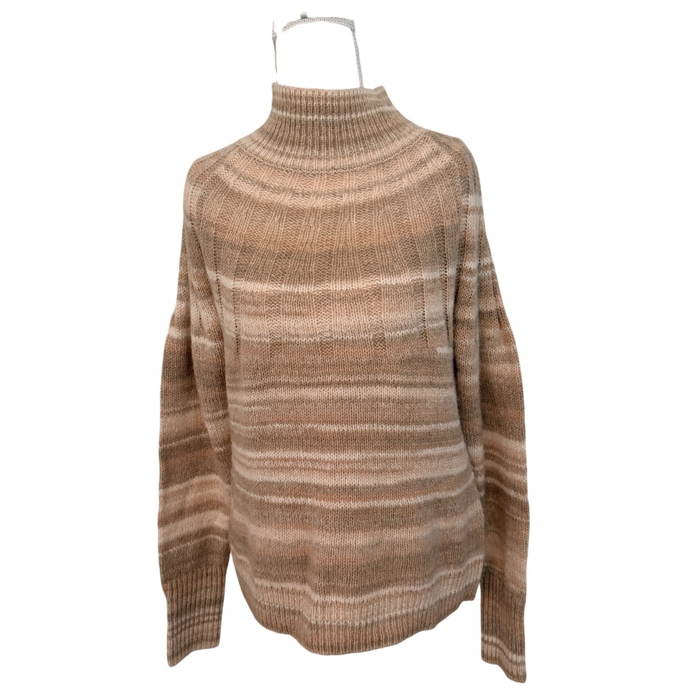 Knox Rose Mock Neck Sweater Women Small Oatmeal Striped Space Dye Wool Blend NWT